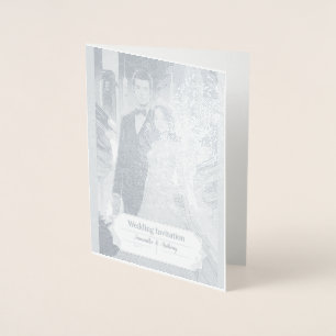 Metalizado Cartão Personalizado de Casamento de Folha