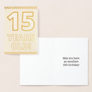 Metalizado Folha de Ouro, "15 ANOS!" Cartão de Aniversário