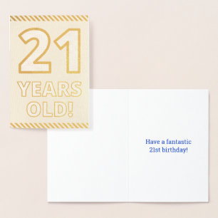 Metalizado Folha de Ouro, "21 ANOS DE IDADE!" Cartão de Anive