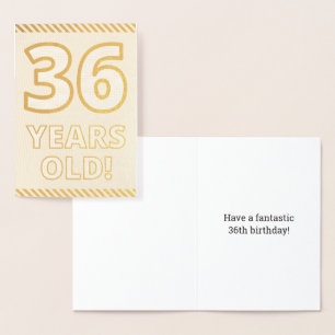 Metalizado Folha de Ouro, "36 ANOS!" Cartão de Aniversário