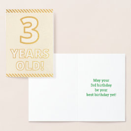 Metalizado Folha de Ouro, "3 ANOS!" Cartão de Aniversário
