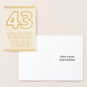 Metalizado Folha de Ouro, "43 ANOS!" Cartão de Aniversário