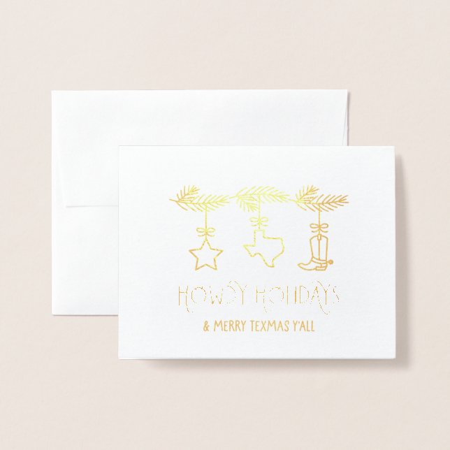 Metalizado Howdy Holidays, Texas - Cartão de Saudação de Nata (Frente com envelope)