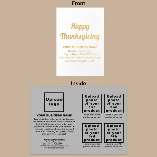 Metalizado Marca comercial da cinza no Cartão de Ação de Graç (Gray business brand with products or services on Thanksgiving folded foil card.)