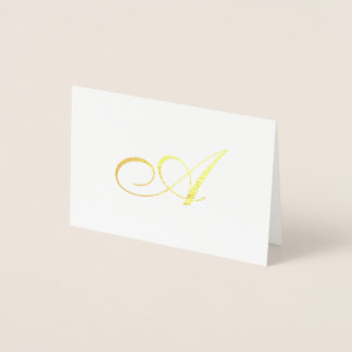Metalizado Monograma Dourado de Script Elegante - Cartão de N