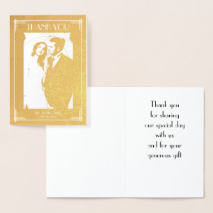 Metalizado Real Gold Foil Art Deco Obrigado Cartão De Casamen