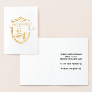 Metalizado Treinador Lacrosse ou Patrocinador Obrigado Cartão