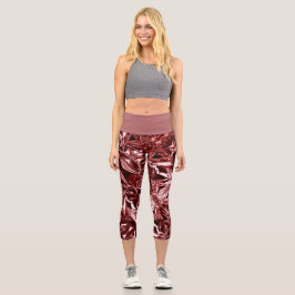Metallic Abstract 101 Deep Pink Capri Leggings
