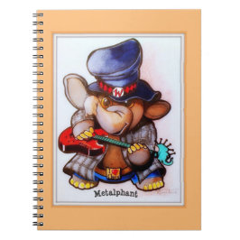 Metalphant com o caderno espiral da arte da