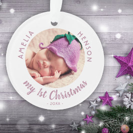 Meu 1º Natal do Bebê Enfeite de Foto Rosa