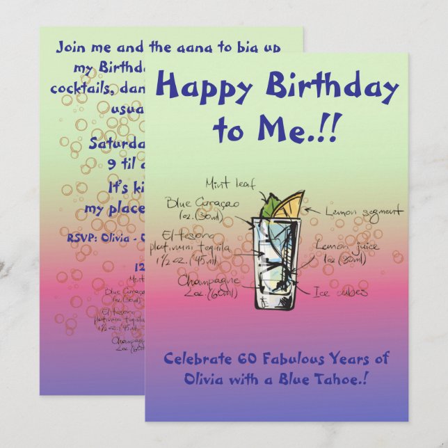 Meu Convite de aniversário Azul Tahoe (Frente/Verso)