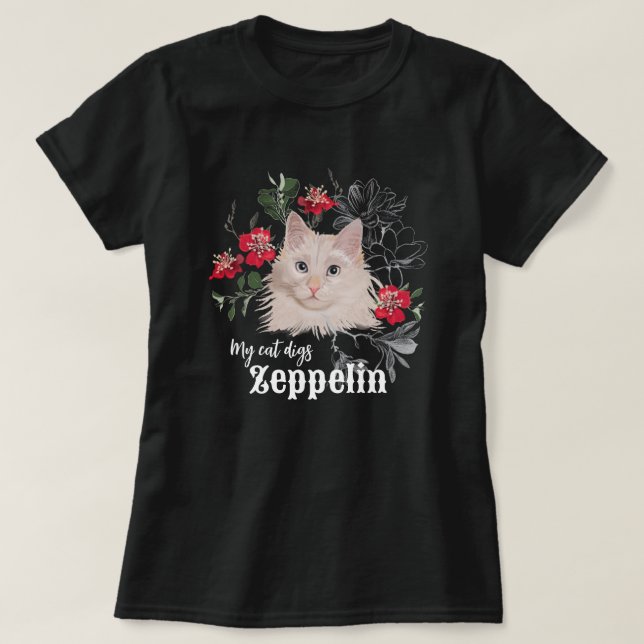 Meu gato cava a camiseta Zeppelin preto branco (Frente do Design)