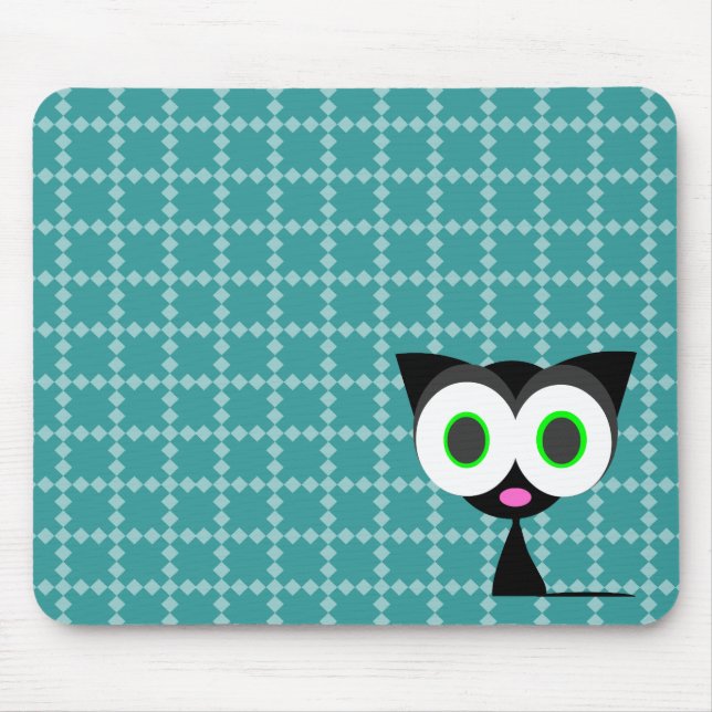 Meu gato preto afortunado Mousepad modelado azul (Frente)
