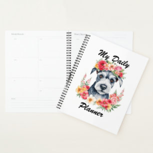 Meu Planejador Diário Mini Schnauzer Flor Rosa Re 