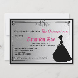 Meus Quinze Convite Elegante Preto e Branco