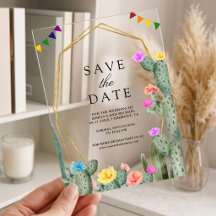 Mexican Fiesta Cactus Floral Casamento Save the Da