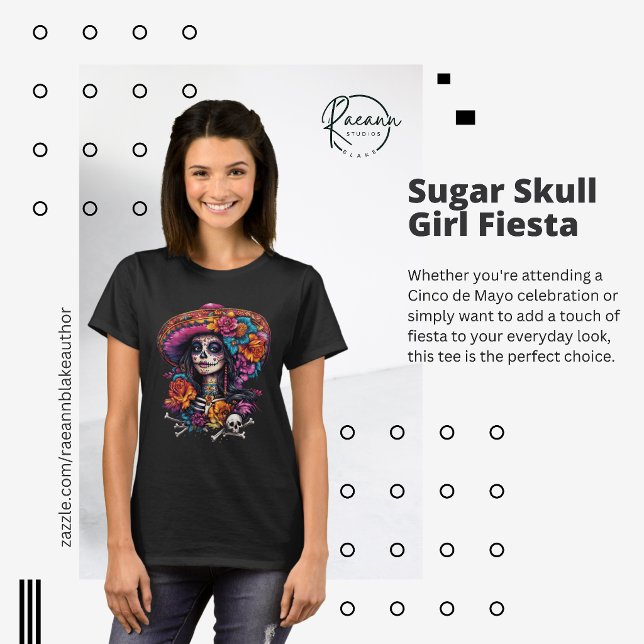 Mexican Sugar Skull Girl Fiesta T-Shirt (Criador carregado)