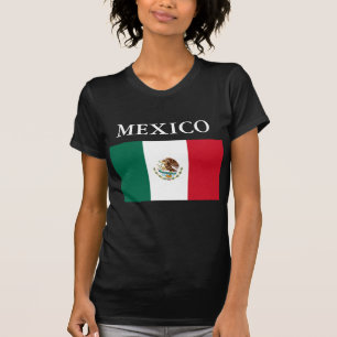 México - Camiseta Preta para Mulheres de Bandeira