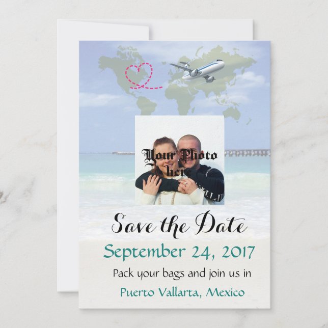 México Casamento de Destino Salve o Cartão de Data (Frente)