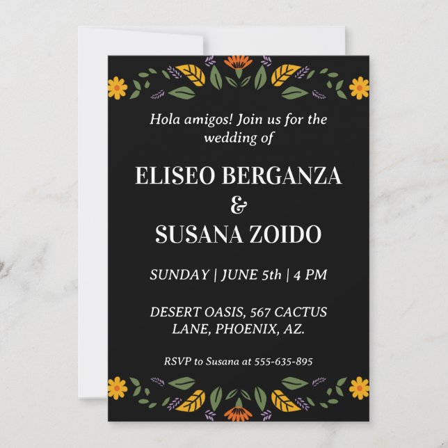 méxico floral convites para o casamento mexicano (Frente)