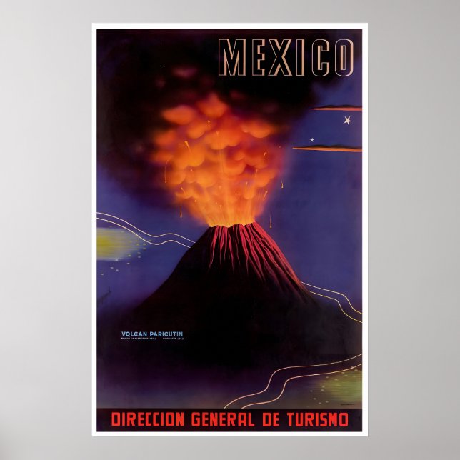 Mexico Travel Print Mexican Art Volcano Poster (Frente)
