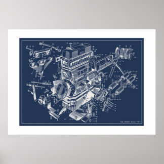 MG "TF" Motor Schatic Poster - BluePrint