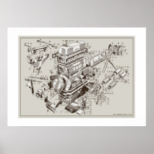 MG "TF" Motor Schatic Poster - Off-White