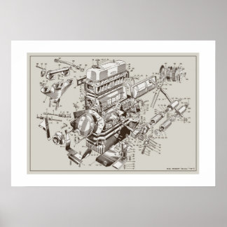 MG "TF" Motor Schatic Poster - Off-White