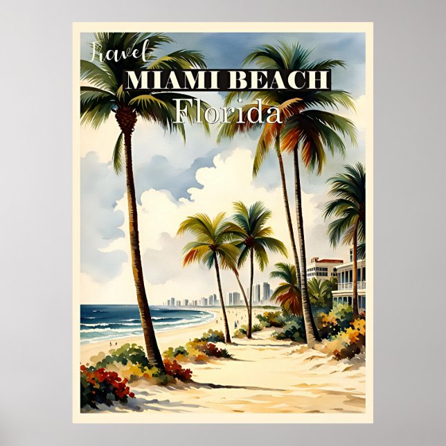 Miami Beach, poster de viagens da Florida (Frente)