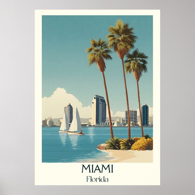 Miami Florida Vintage Skyline Viagem Art Poster (Frente)