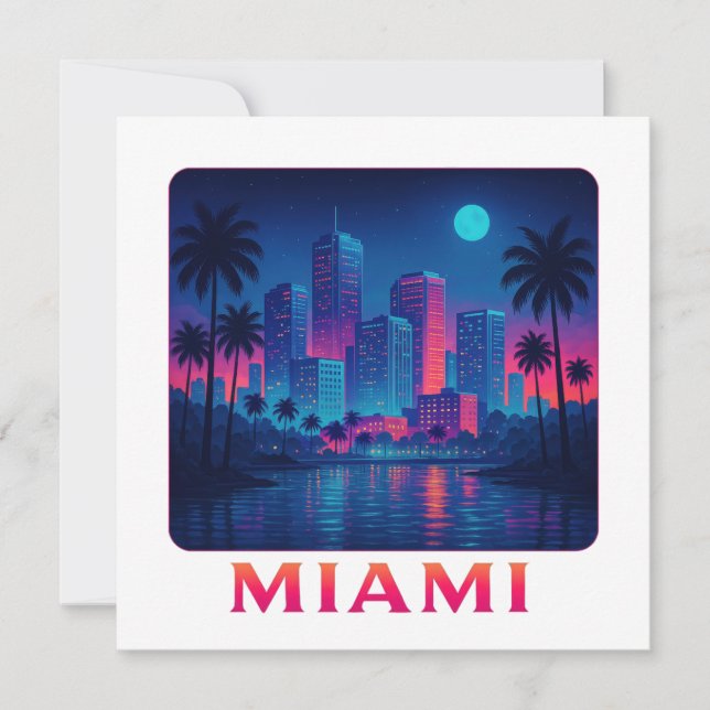 Miami Moonrise - Neon Skyline Card (Frente)