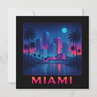 Miami Moonrise - Neon Skyline Card