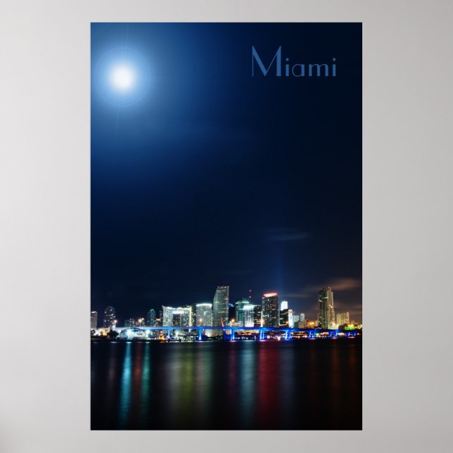 Miami skyline no panorama noturno - Poster (Frente)