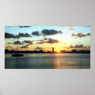 Miami Skyline, Poster de Barcos Sunset da Flórida