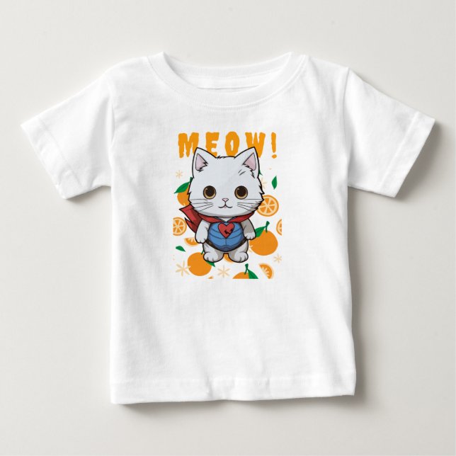 "MIAU!" Camiseta de Gato Super-Herói Adorável para (Frente)