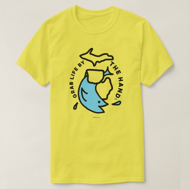 Michigan - Agarra a Vida à Camisa de Peixe da Mão™ (Frente do Design)