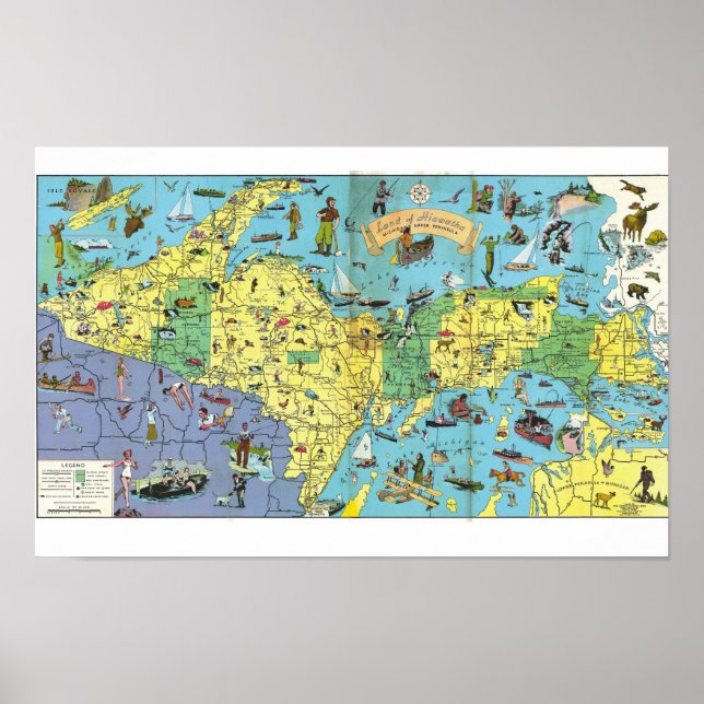 Michigan Area 1935 Pictorial Map Poster (Frente)