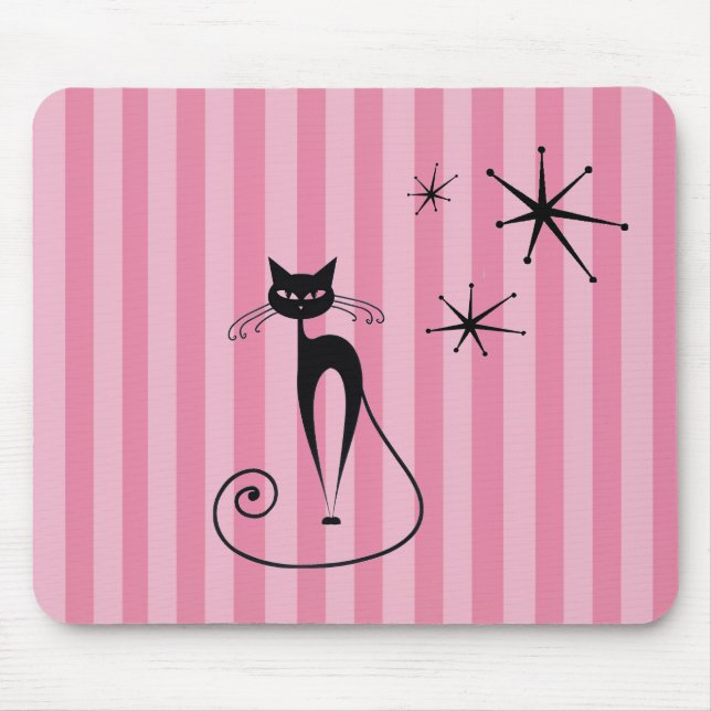Mid-Century Atomic Black Cat Mousepad  (Frente)