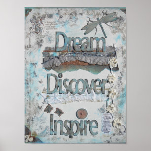 Mídia mista Dream Discover Quote Art Impressão