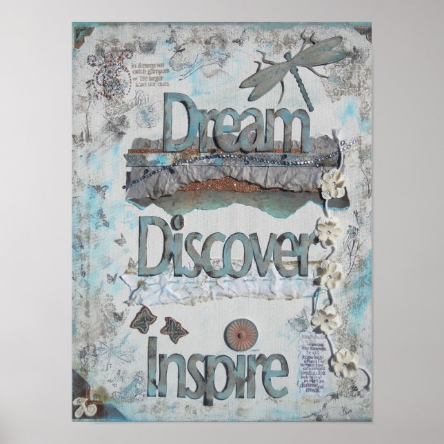 Mídia mista Dream Discover Quote Art Impressão (Frente)