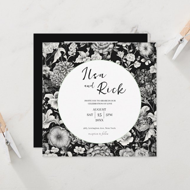 Midnight Bloom: Um Convite Floral Escuro (Frente/Verso In Situ)