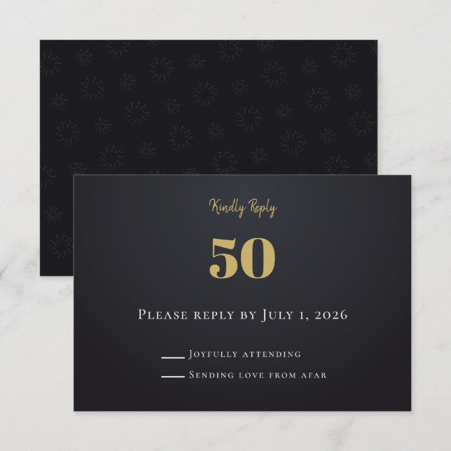 Midnight Gold Milestone RSVP Cards (Frente/Verso)