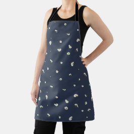 Midnight Navy Japanese White Cosmos Floral Pattern