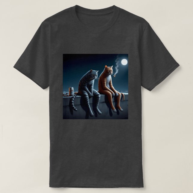 Midnight Smoking Cats Meme Art Funny Mood T-Shirts (Frente do Design)