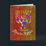 Milagres acontecem Cartões Menorah<br><div class="desc">Menorah colorida com o texto "Milagres Acontecem".  Arte de todos os lados.  Personalize seu dentro de saudação.  Cartão Chanukah.</div>