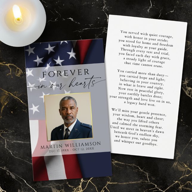 Military USA Flag Photo Memorial Prayer Card (Criador carregado)
