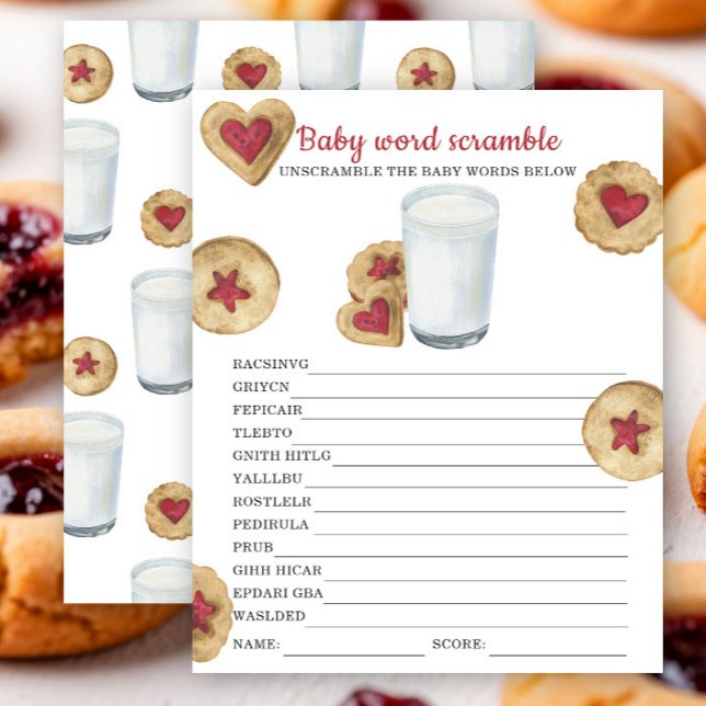 Milk & cookies baby shower Baby word scramble game (Criador carregado)
