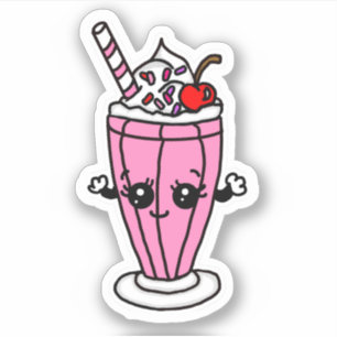 Milkshake de Morango  Adesivo de Desenho Animado