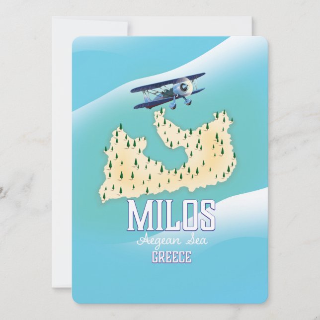 Milos, poster de viagens de mapa da ilha grega. (Frente)