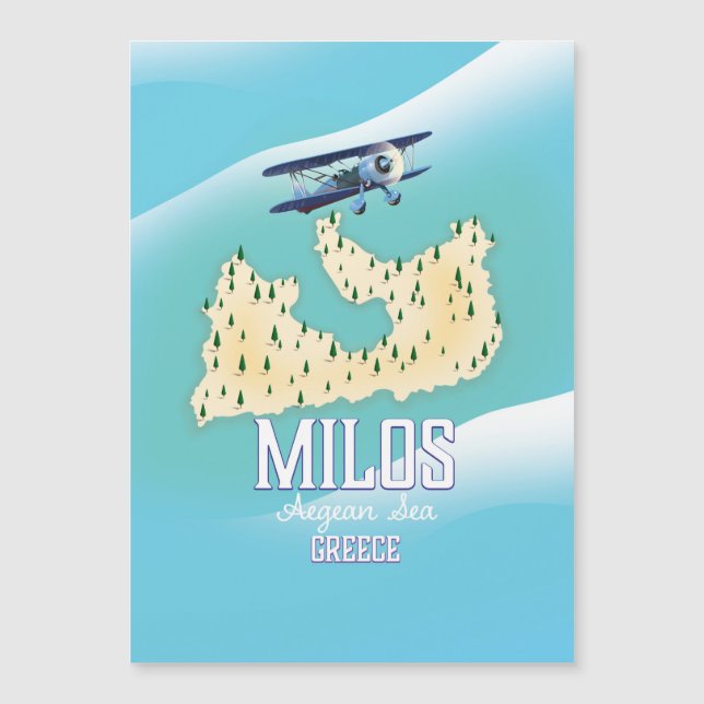 Milos, poster de viagens de mapa da ilha grega. (Frente)